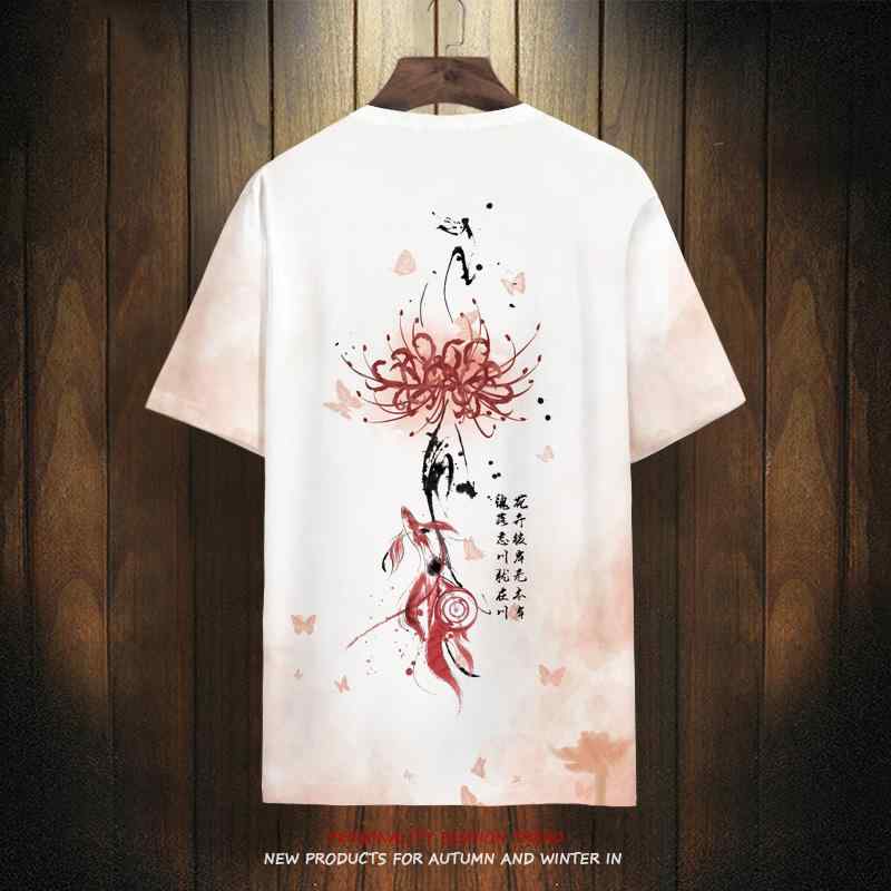 Tシャツ チャイナ風 半袖 メンズ カジュアル 冷感 速乾 トップス 彼岸花 ユニセックス 大きい プラス サイズ シンプル