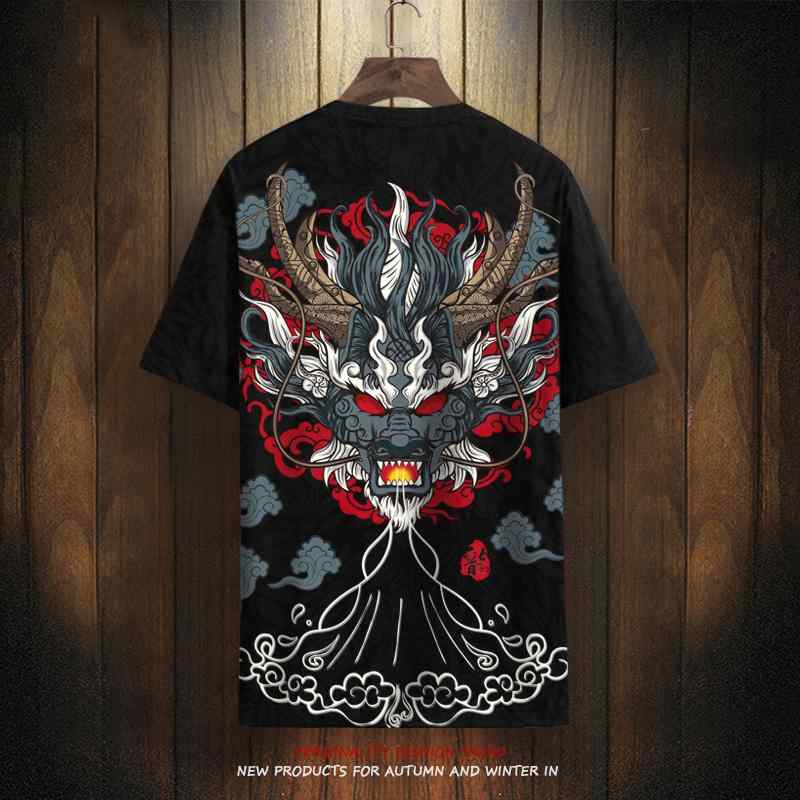 ドラゴンヘッド プリント Tシャツ メンズ 半袖 チャイナ風 カジュアル トップス 夏 冷感 速乾 大きいサイズ