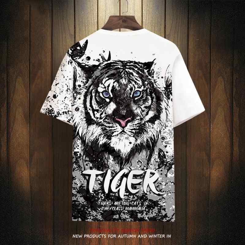 Tシャツ トップス メンズ タイガー プリント 半袖 アメリカン スリム 薄手 虎 快適 大きめ プラスサイズ