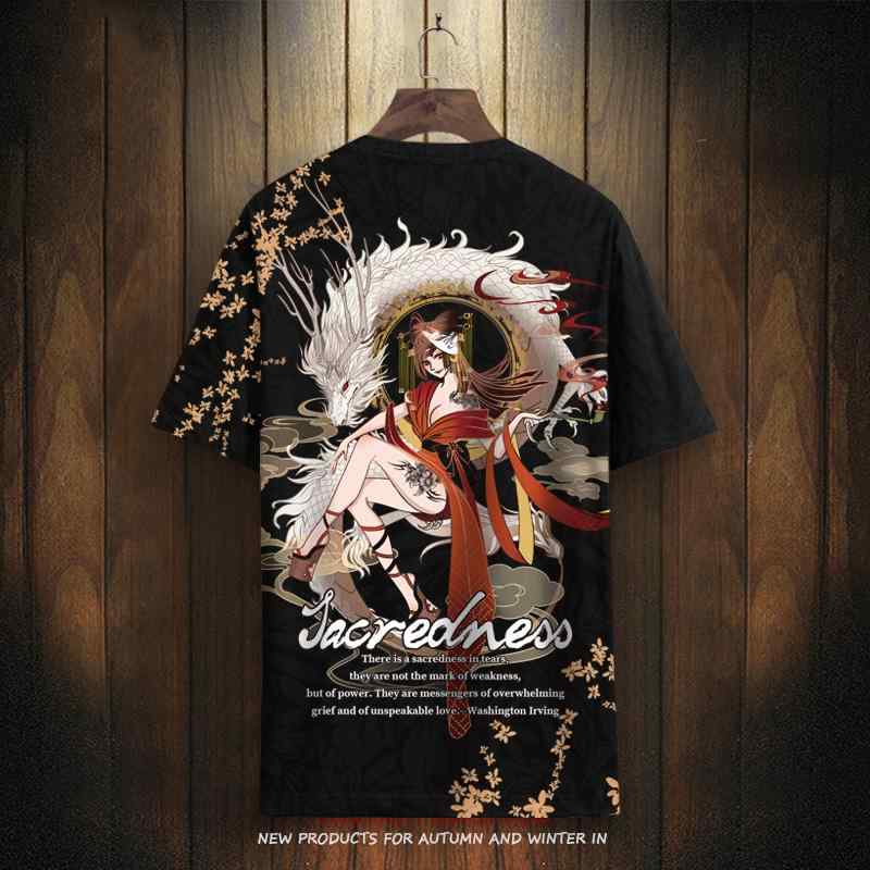 Tシャツ トップス チャイナ風 半袖 メンズ プリント 大きい プラスサイズ 薄手 カジュアル 快適 ユニセックス