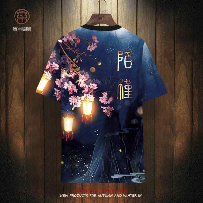 Tシャツ トップス チャイナ風 半袖 メンズ 冷感 桜 プリント 夏 ゆったり 大きい プラスサイズ カジュアル 快適