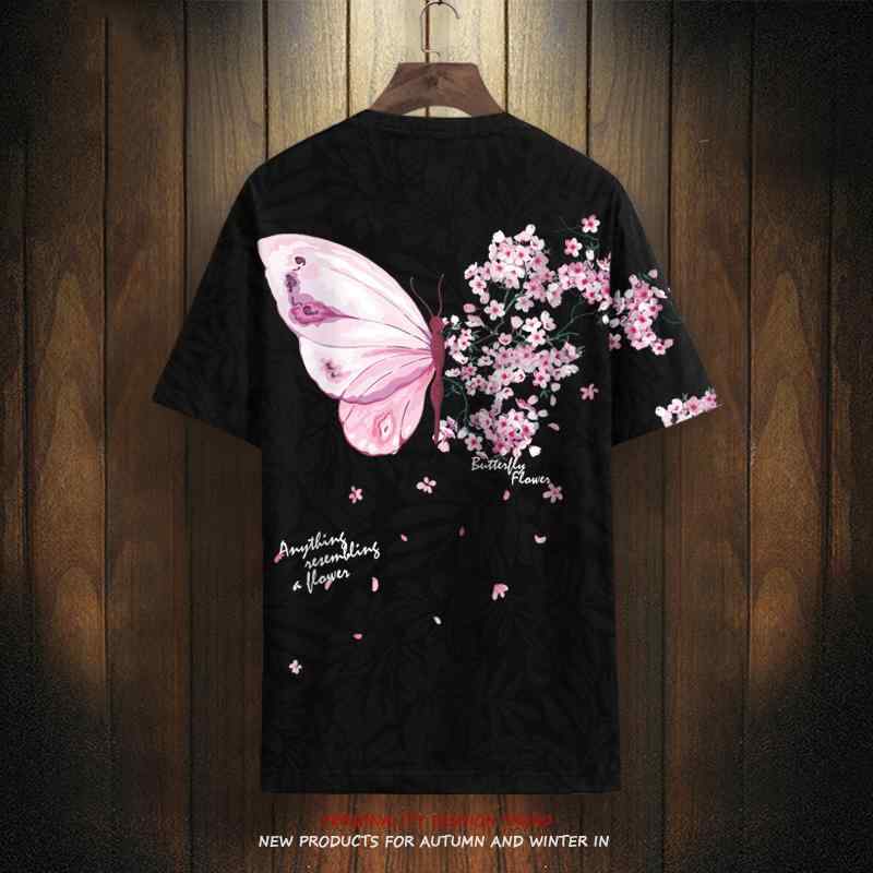 Tシャツ 夏 ファッション 蝶 メンズ 半袖 大きい プラスサイズ トップス カジュアル 快適 薄手 ラウンドネック セットアップ