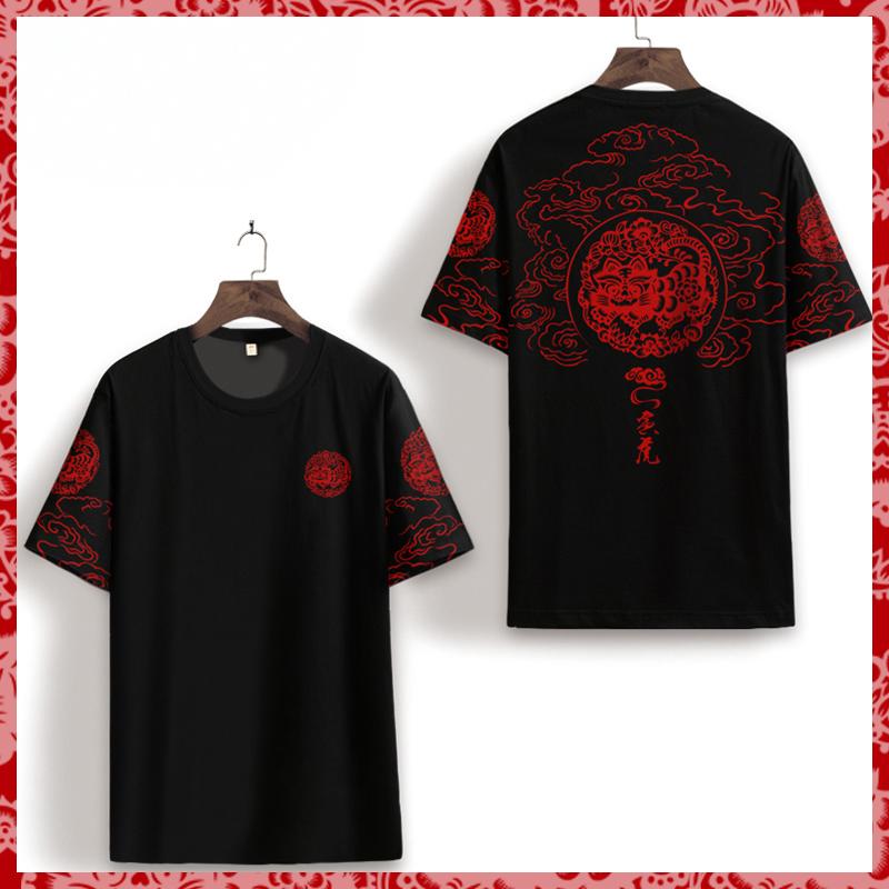 Tシャツ トップス 十二支 メンズ ファッション 半袖 チャイナ風 夏 薄手 大きい プラスサイズ 快適 ラウンドネック