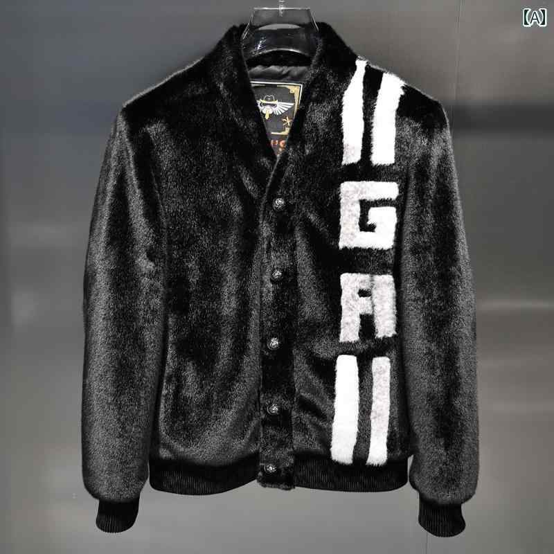 ジャケット ボア もこもこ メンズ カジュアル アメリカン ジャガード シングルブレスト ブラック アウター ストリート 秋 長袖 黒 アウトドア レジャー ポケット