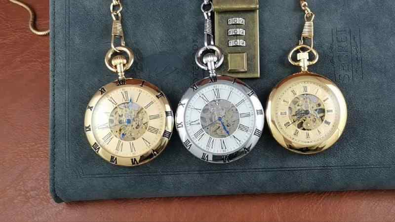 懐中時計 ローマ数字 ゴールド シルバー チェーン 機械式 フリップカバー 生活防水 ペンダント ギフト レトロ アンティーク モダン シック アクセサリー｜Hanbok Home