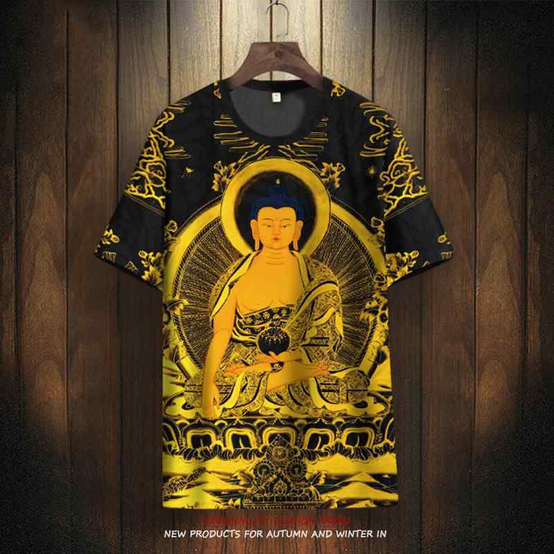 Tシャツ トップス メンズ プリント 大仏 チャイナ風 大きいサイズ 夏 半袖 ユニセックス カジュアル デイリー スポーツ レジャー リゾート 休日