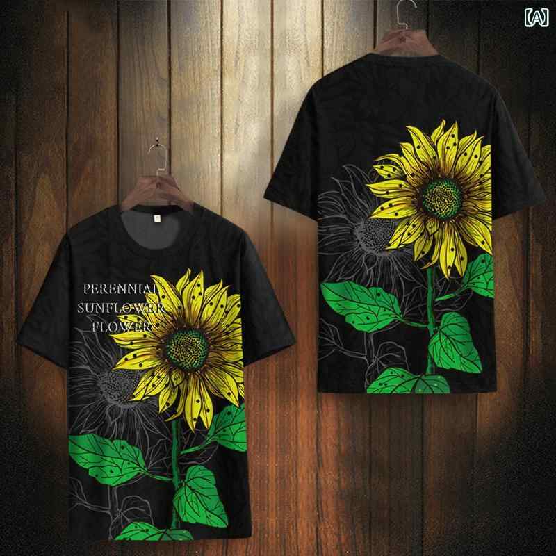 Tシャツ トップス 夏 メンズ ひまわり 冷感 プリント スリムフィット ファッション 薄手 すっきりシルエット 4,974円