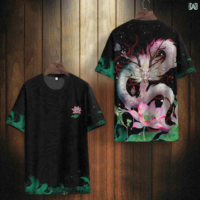 ドラゴン Tシャツ トップス 夏 冷感 メンズ 中国 ドラゴン 大きめサイズ 男性用 ユニセックス カジュアル ファッション