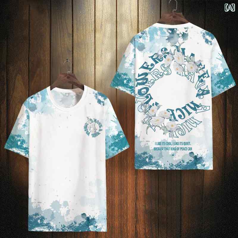 Tシャツ 椿 プリント 半袖 メンズ トップス カジュアル 夏 ビッグサイズ 大きいサイズ 通気性 ファッション 冷感 速乾