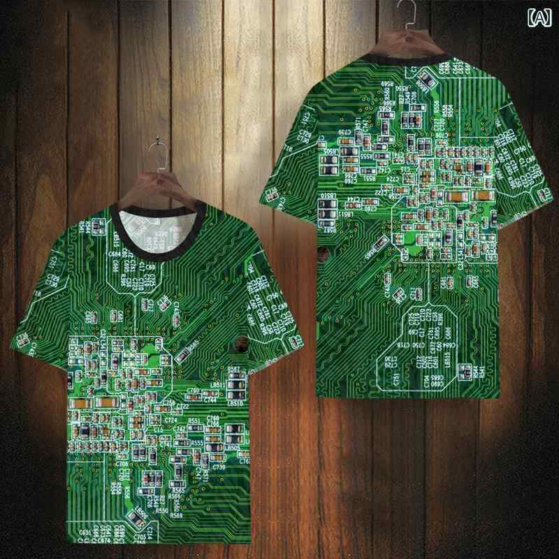 Tシャツ メンズ トップス 基板 半袖 夏 技術感 冷感 速乾 快適素材 カジュアルウェア サイバーパンク 大きいサイズ