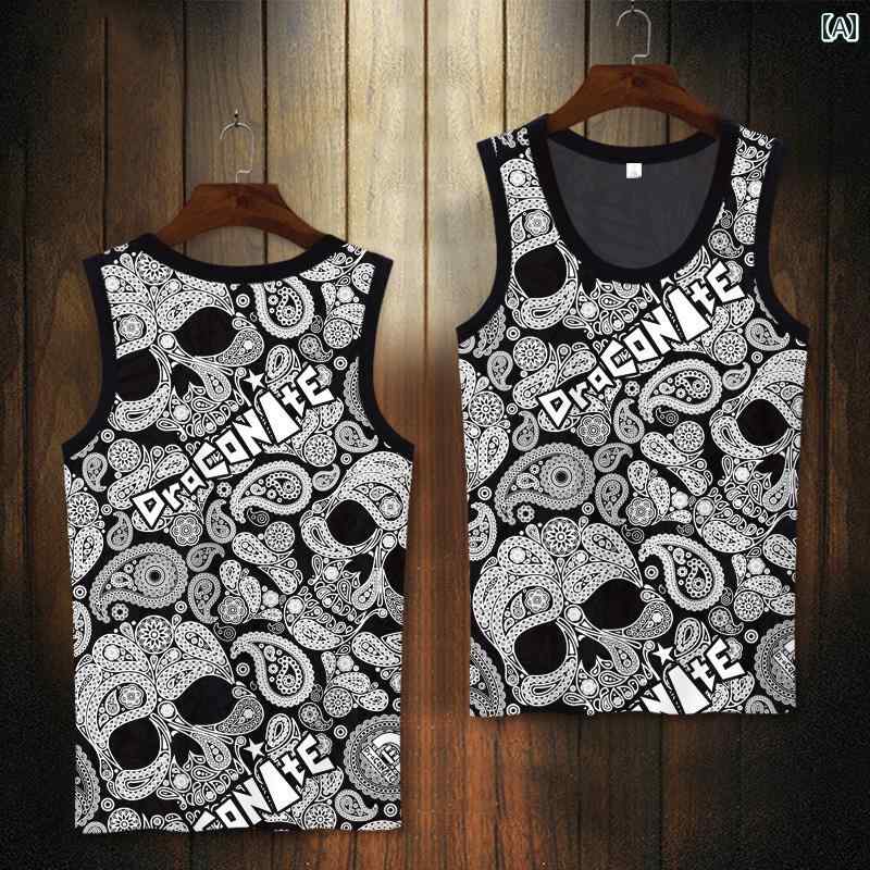 ノースリーブ タンクトップ アメリカ 大きいサイズ Tシャツ 骨柄 メンズ スカル ベスト カシューフラワープリント 西海岸 カットスリーブ 冷感｜Hanbok Home