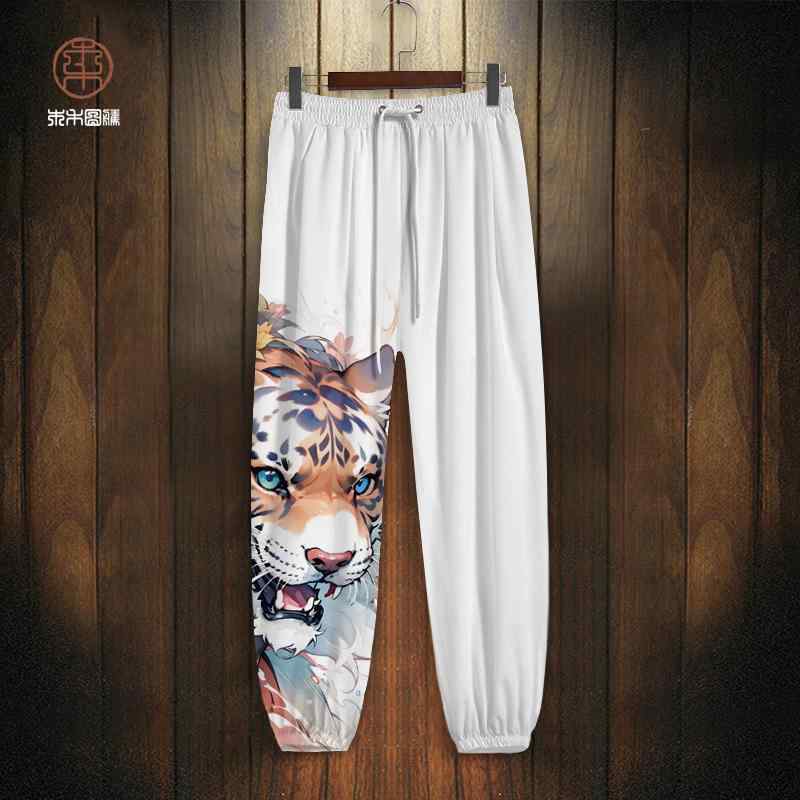 ジョガーパンツ リラックス フィット 春夏 冷感 薄手 九分丈 パンツ メンズ タイガー 虎 トラ プリント スポカジ 速乾 ゆったり 快適 ルームウェア 大きいサイズあり 部屋着 レトロ ペイント イラスト