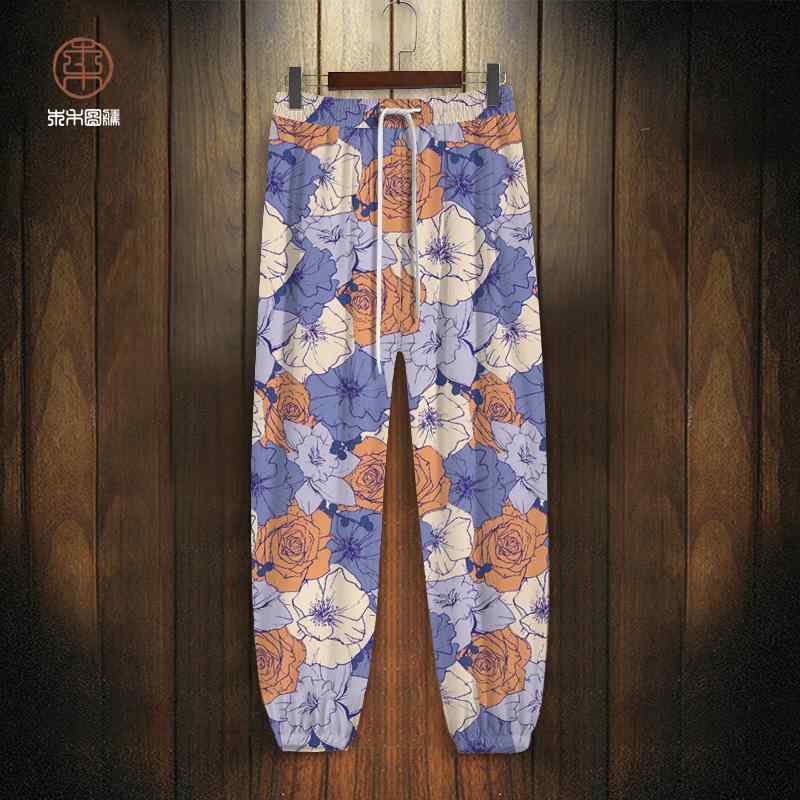 ジョガーパンツ リラックス フィット 花柄 フラワー 薔薇 バラ 九分丈 パンツ メンズ 大きいサイズあり ゆったり 快適 カジュアル 万能 ズボン ルームウェア ラフ着 スポカジ 部屋着 派手 カラフル レトロ