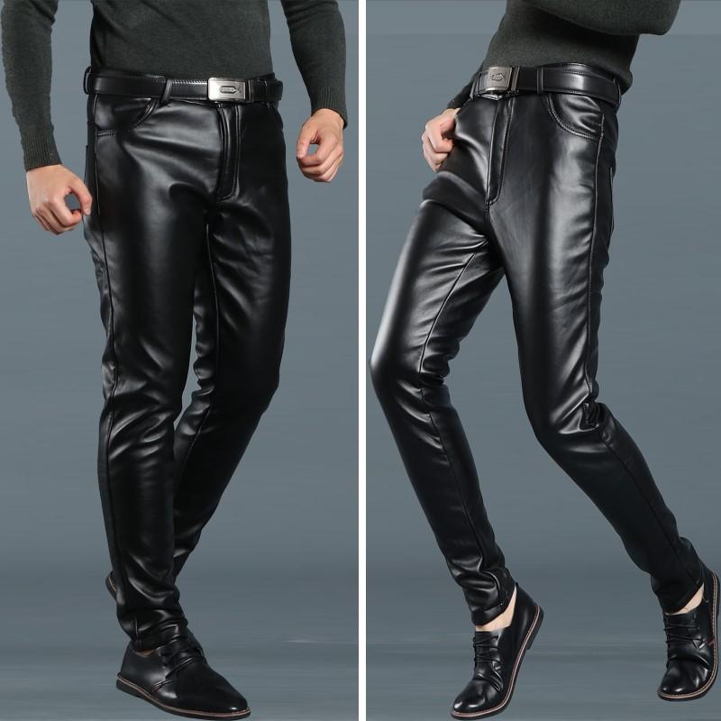 レザー パンツ ズボン ロング おしゃれ ファッション シープスキン 秋冬 裏起毛 厚手 メンズ スリム バイク 暖かい スキニー 防風 カジュアル 大きいサイズ