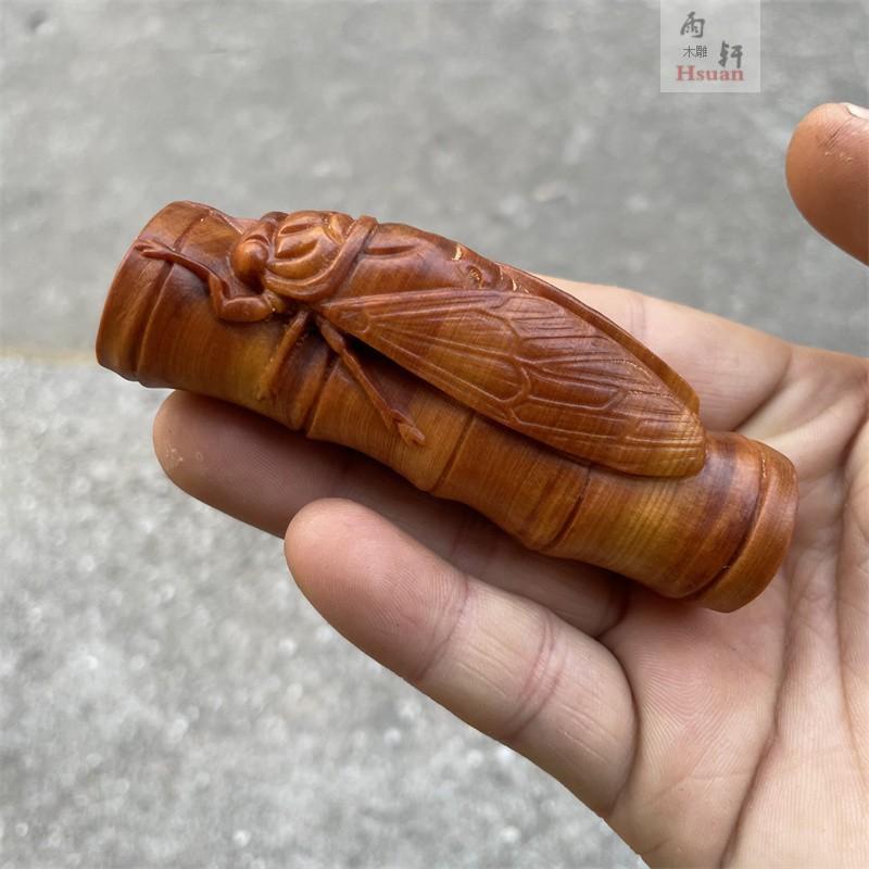 セミ インテリア 小物 木製 おしゃれ 装飾品 木彫り 無垢材 彫刻 蝉 置物 文房具 男性 レディース ポータブル アクセサリー 置物 雑貨 ナチュラル