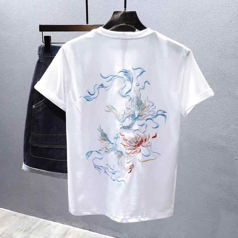 Tシャツ 鳳凰 刺繍 メンズ 夏 チャイナ風 半袖 カジュアル トップス シンプル ゆったり 大きいサイズ 快適