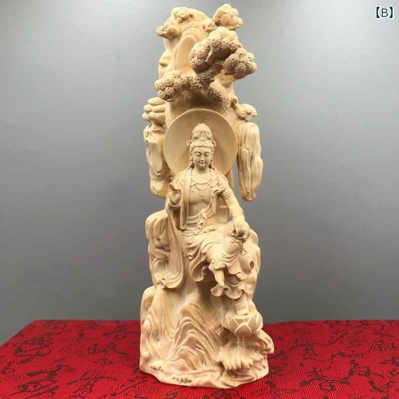 置物 木 彫刻 観音菩薩 仏像 中国 装飾品 ホーム インテリア 飾り 礼拝 車内 ギフト ご利益 仏像 仏教 レトロ インド 伝統的 お祈り ウッド 幸運 祈願 お守り