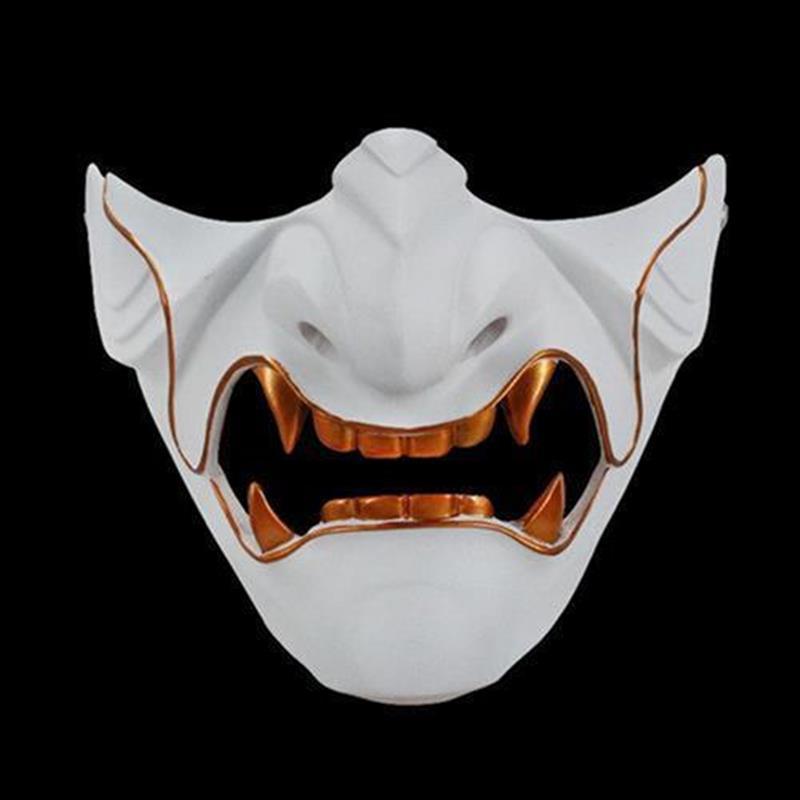 般若 お面 マスク ハロウィン サムライ ハーフ フェイス 仮装 パーティー 樹脂 マスク イベント アート 赤 黒 白