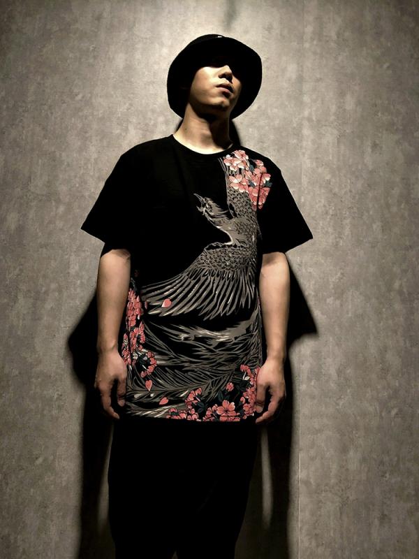 Tシャツ 半袖 風雷神 刺繍 メンズ 鳳凰 ゆったり 大きい プラスサイズ カジュアル カットソー ラウンドネック