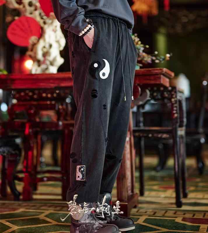 ジョガーパンツ メンズ ゆったり 好いたらしい 黒 黒いこと 太極拳 勾玉 秋冬 瀬戸もの 中華 刺しゅう入り口・入口 ウォッシュ製作 心地好い ズボン下 スウェットパンツ 御部屋御召しもの 惜しみ無い着 御部屋着 今めかしい うす暗い