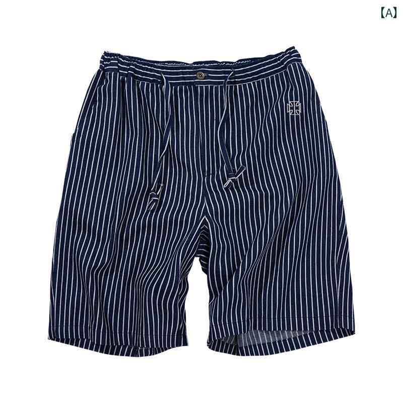 ハーフパンツ デニム ストライプ カーゴパンツ ボトムス 短パン 膝丈 大きいサイズ ゆったり 夏 メンズ デブ 力士 カジュアル アウトドア ヴィンテージ