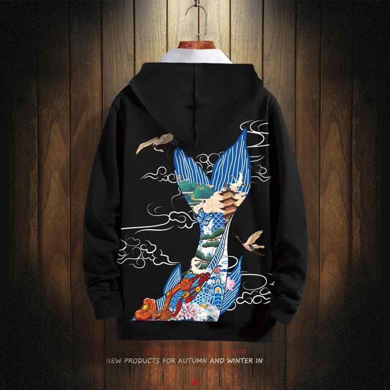 パーカー トレーナー ジャケット ボーイズ チャイナ風 クジラプリント 裏起毛 厚手 プルオーバー トップス 大きい プラスサイズ フード付き 5,265円