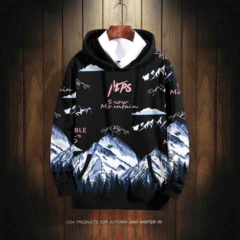 パーカー 雪山 レタープリント スウェット オーバーサイズ 春秋 フード付き カジュアル トップス 大きめ ゆったり 快適
