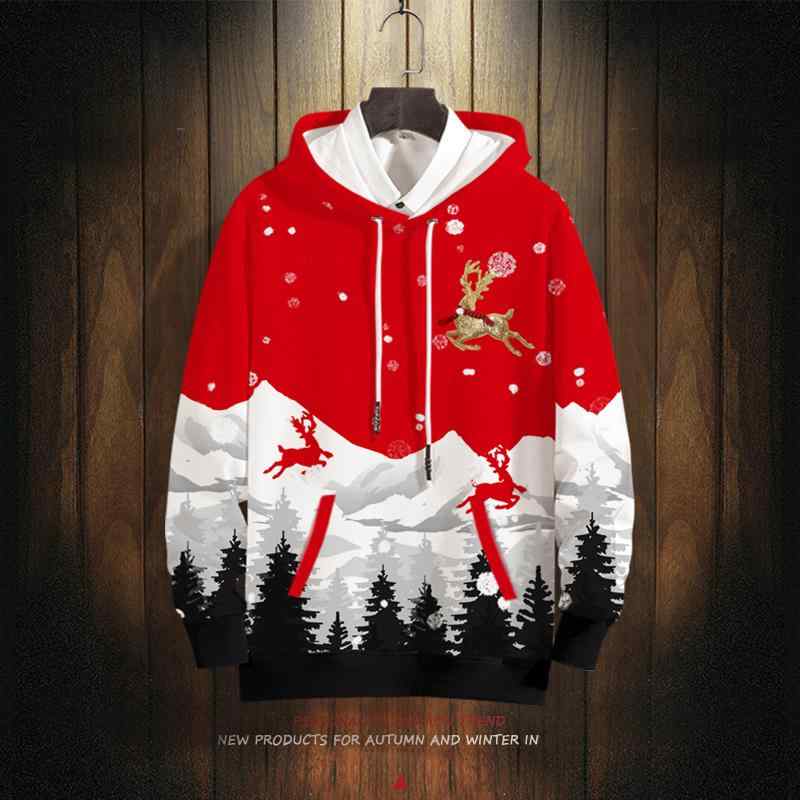 パーカー クリスマス ボンネット付き添い人 メンズ 馬鹿でかい つけ加える大きさ 裏起毛 トップス 朦々たる 馴鹿 ゆったり 心地好い