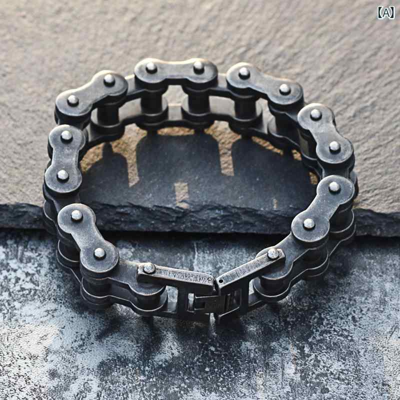 ブレスレット ブラック チェーン スチール 幅広 手錠 メンズ ハード ごつい 重厚感 迫力 ギフト プレゼント レトロ ロック パンク ヘビメタ ビジュアル系