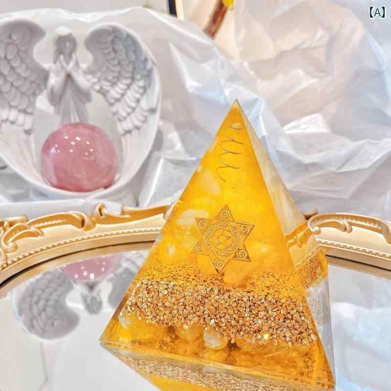 金字塔 飾りつけ 室内装飾 車内 小物 立体 ３角形 華めく 富 金運 シトリン 黄色 ゴールド 水晶 金箔 晴れ晴れしい キラキラ ラメ 3Ｄ 車内 介護ホーム 飾りつけ 星 石ころ 飾りつけ