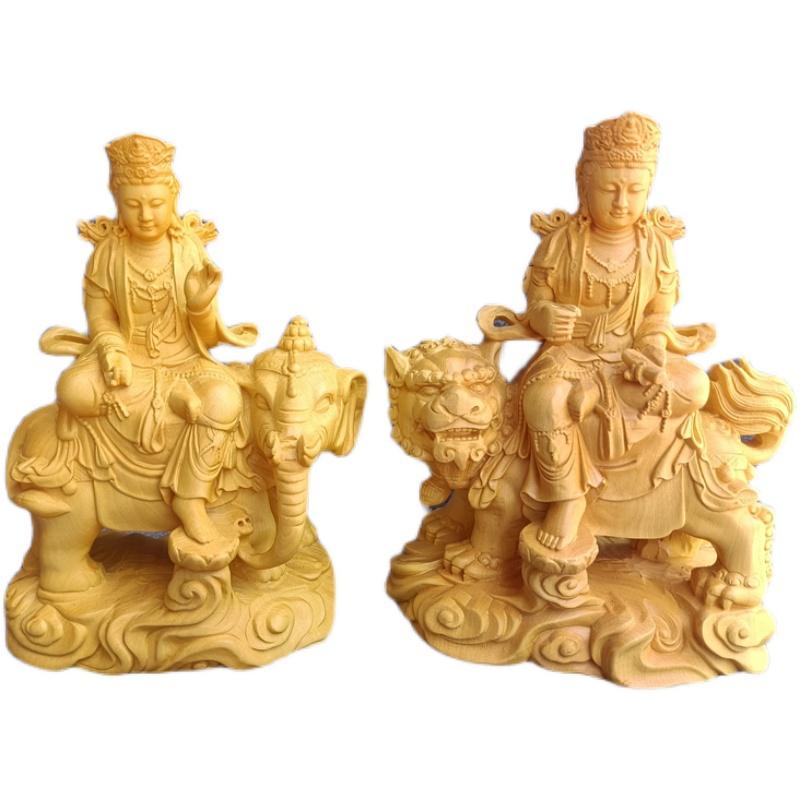 置物 小物 仏教徒 ツゲ 木 ウッド 彫刻 木彫り 干支 守護 文殊菩薩 普賢 菩薩 ホーム フィギュア 装飾品 仏像 車内 インテリア 富 護身 安全祈願 古風 レトロ ヴィンテージライク｜Hanbok Home