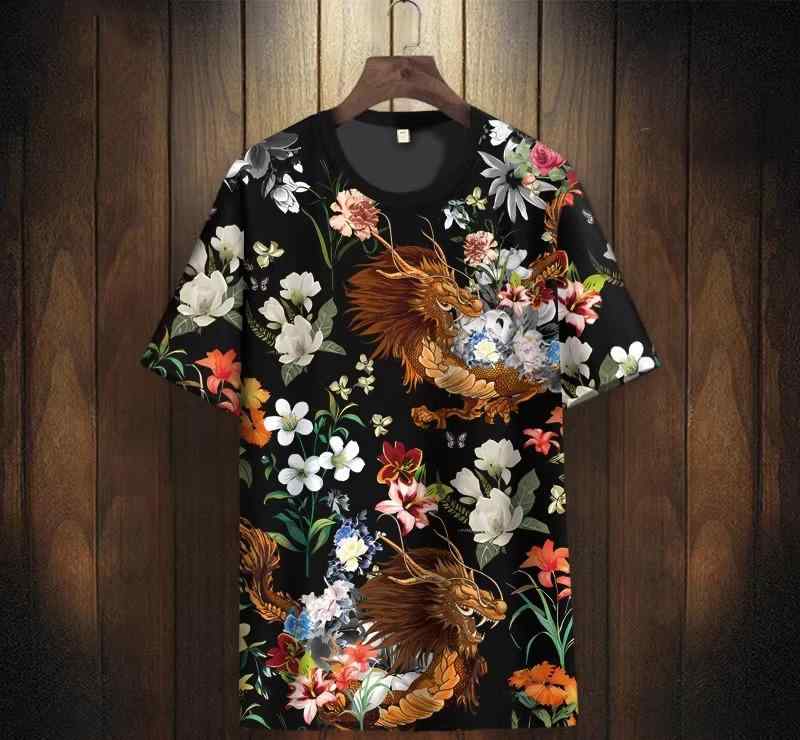 Tシャツ 龍 ドラゴン ヒョウ 半袖 メンズ 春夏 花柄 アニマルモチーフ オーバーサイズ ユニセックス おしゃれ カジュアル ペアルック ラウンドネック 薄手 柔軟性