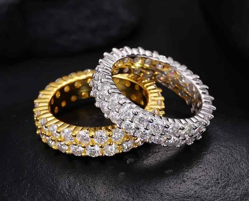 指輪 アクセサリー リング S925シルバー 二列 フルラインストーン 金メッキ ファッション カジュアル ヒップホップ ストリート メンズ レディース ユニセックス ペア ギフト プレゼント｜Hanbok Home