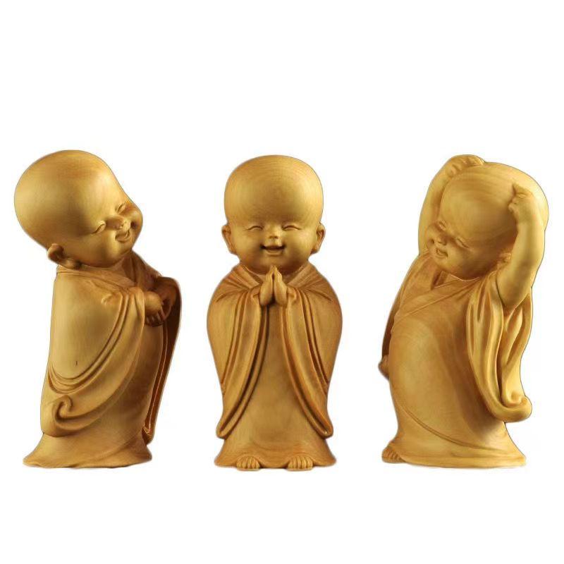 置物 仏教 木彫り 癒し 小さいサイズ 僧侶 装飾品 聞いたり 見たりしない 無垢材 彫刻 ホーム オフィス デスク デコレーション プレゼント