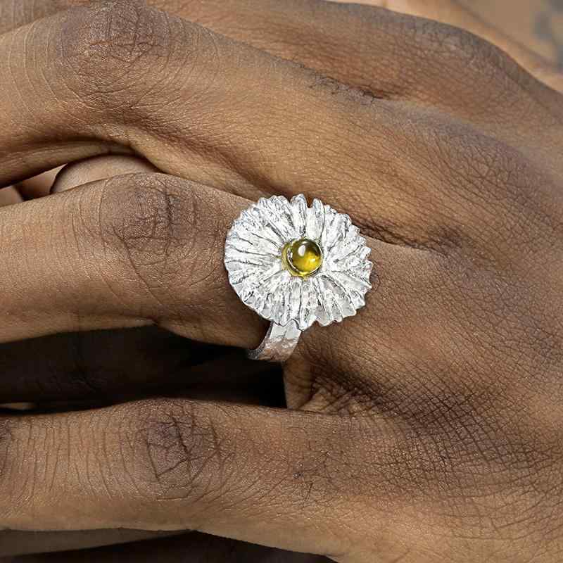 アクセサリー オープン リング 指輪 S925シルバー ラージ デイジー 花柄 調節可能 ファッション カジュアル ヒップホップ ストリート メンズ レディース ユニセックス ペア ギフト プレゼント