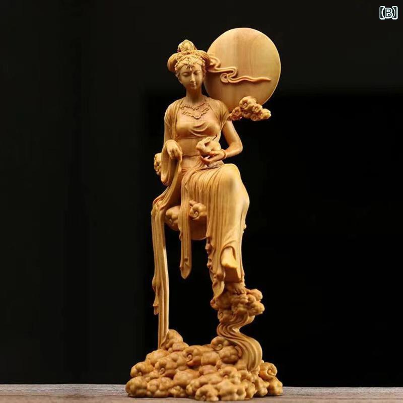 置物 木彫り 月見 天女 飛ぶ 渓谷 無垢材 彫刻 フェアリー 装飾品 室内 デコレーション ギフト用 インテリア アート｜Hanbok Home