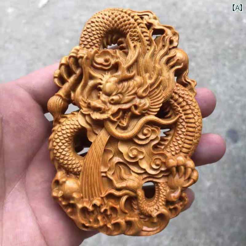 ストラップ ペンダント 両面 細かく刻まれた世界歩く ドラゴン 無垢材 彫刻 空飛ぶ龍 ハンドクラフト アート デコレーション 装飾 玄関