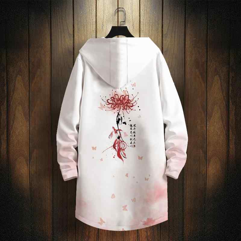 コート アウター 春秋 ウインドブレーカー メンズ 厚手 チャイナ風 おしゃれ 彼岸花デザイン かっこいい シンプル 大きめサイズ フード付き ミドル丈