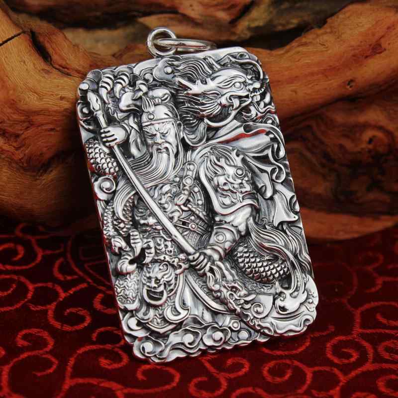 ペンダント ネックレス 関羽 三国志 アクセサリー 小物 武神 財神 装飾品 チャイナ風 伝統的 魅力的 クラシック シルバー 武財神 レトロ