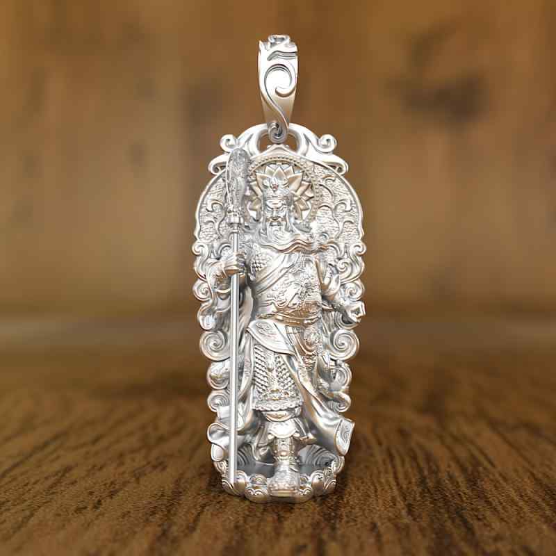 ペンダント ネックレス 関羽 三国志 アクセサリー 小物 武神 財神 装飾品 チャイナ風 伝統的 魅力的 シルバー 立体的 シルバー 財神 彫刻 レトロ 5.0×2.2×0.4cm
