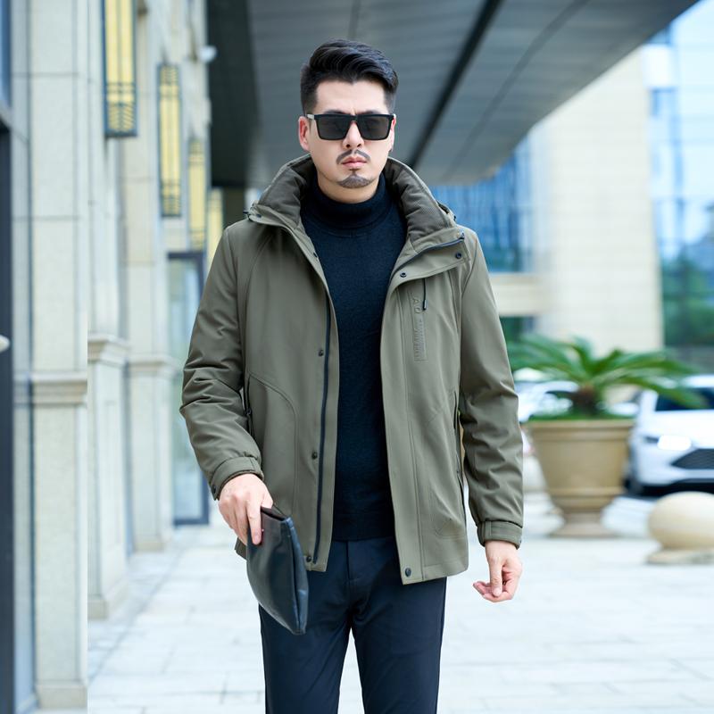ジャケット コート フード付 取り外し可能 ファー ダウン ライナー ジッパー ポケット ショート丈 冬 メンズ 男性 カジュアル アウター 通勤 ビジネス アウトドア 普段使い 防寒 暖かい 軽量｜Hanbok Home