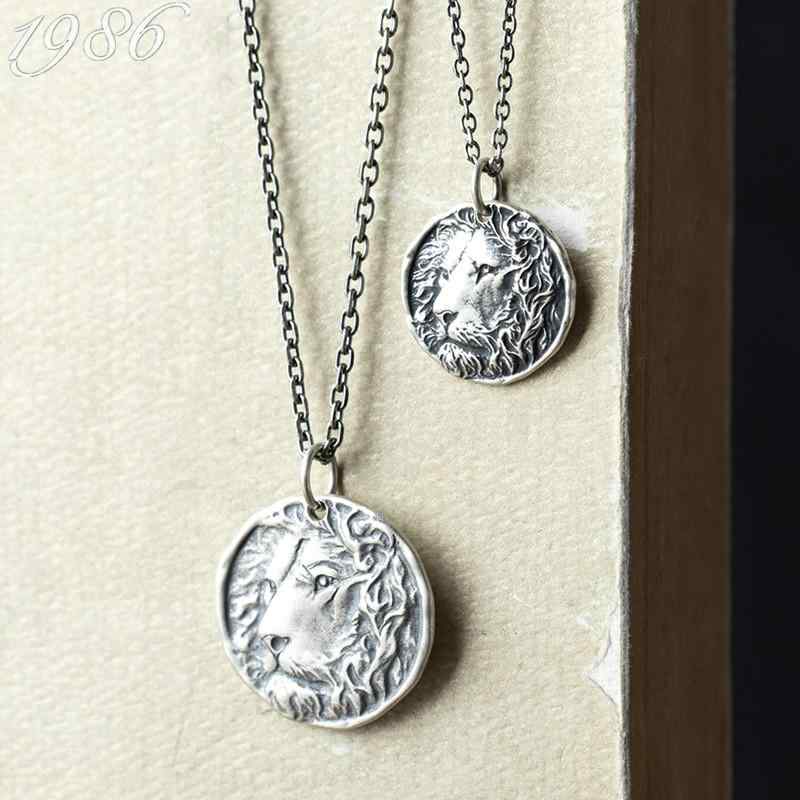 ネックレス チェーン 別売り ペンダント アクセサリー 獣王 ライオン ヘッド エンボス加工 パンク ゴシック レトロ シルバー S925 アクセント スタイリッシュ ファッション シンプル ヴィンテージ