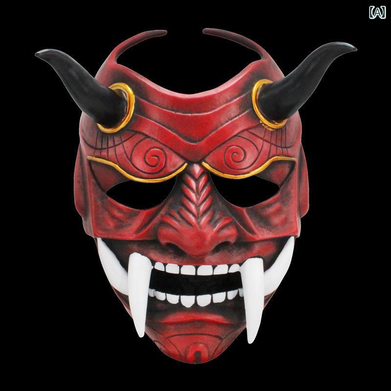 お面 ハロウィン マスク 般若 赤 ゴースト 牙 樹脂 ダンス 仮装 衣装 パフォーマンス 小道具 ホラー 大人用