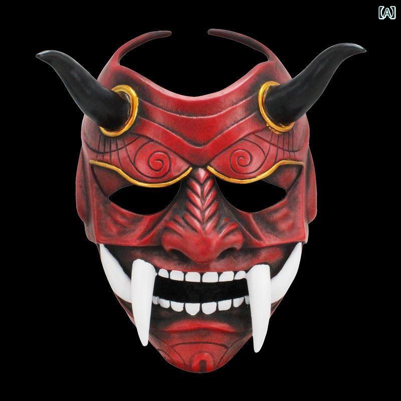 お面 赤 般若 マスク 白 ゴーストフェイス 牙 サムライ 天狗 レトロ ハロウィン ダンス パーティー 装飾 アート 恐怖 仮面