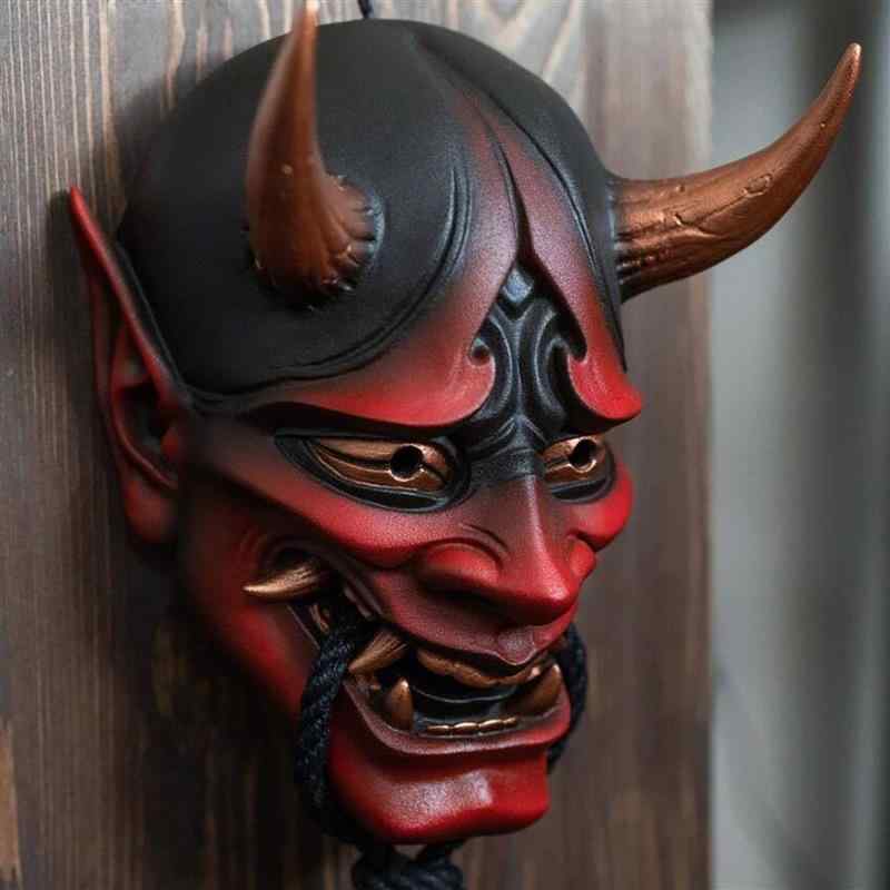 お面 ハロウィン 縄噛む 般若 マスク コスプレ ホリデー パーティー 悪魔 怖い ホラー 演出 仮面 デーモン アート