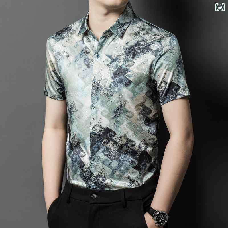 成人男性用 心地よい 半袖 刷り上げる プルオーバー 夏 オシャレ 軽さ もの柔らか原料品 今めかしい 涼感 流行り物 普段着 緑であること 緑