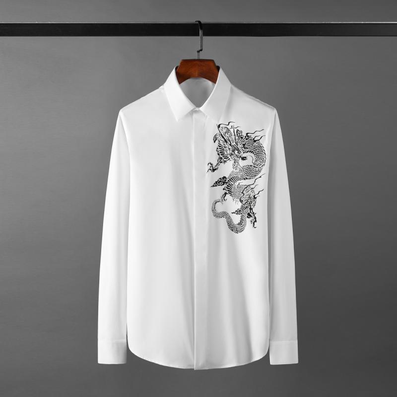 シャツ メンズ 龍 繊細プリント 春秋 カジュアル シャツ 高級感 紳士服 長袖 シンプル シック おしゃれ 軽量 快適