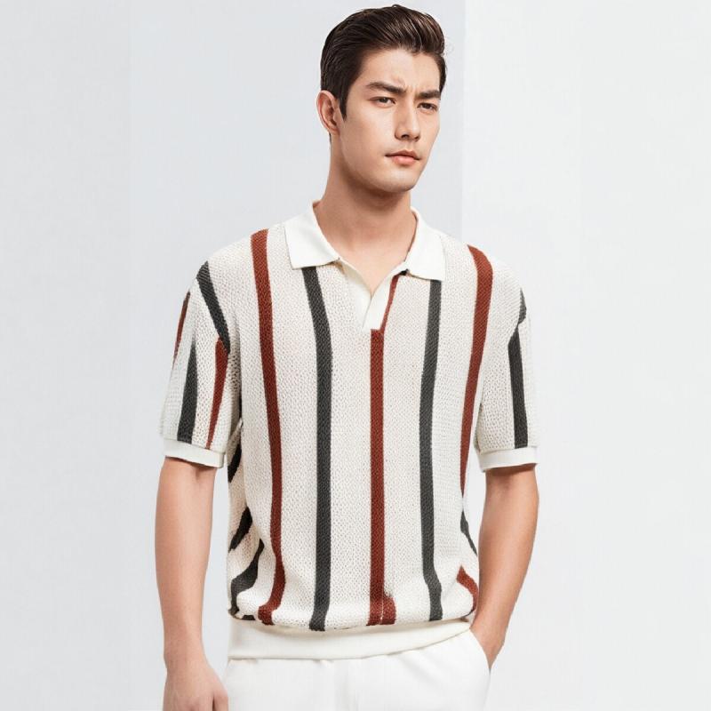 ポロシャツ 男性 Tシャツ 紳士服 アメリカ メンズ セーター 大きいサイズ ストライプ 縦縞模様 カジュアル 通気性 柔らかい 韓国系男子 モダン