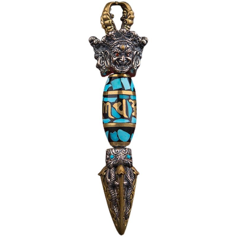アクセサリー シルバー かっこいい 魔除け お守り ネックレス ヴァジュラ ペンダント 手彫り 彫刻 チベット パーツ レトロ エスニック ヴィンテージライク ビンテージ風