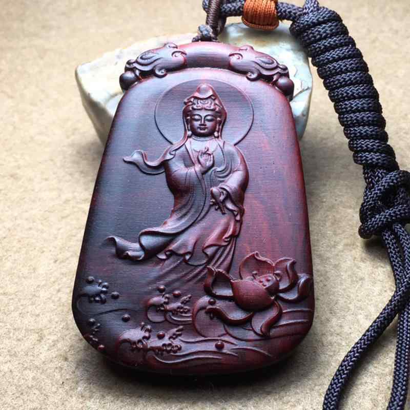 仏教 ペンダント 観音 民族風 木製 木彫り ユニーク カップル 守護 お守り レッドウッド スピリチュアル 白檀 彫刻 アート シンプル｜Hanbok Home